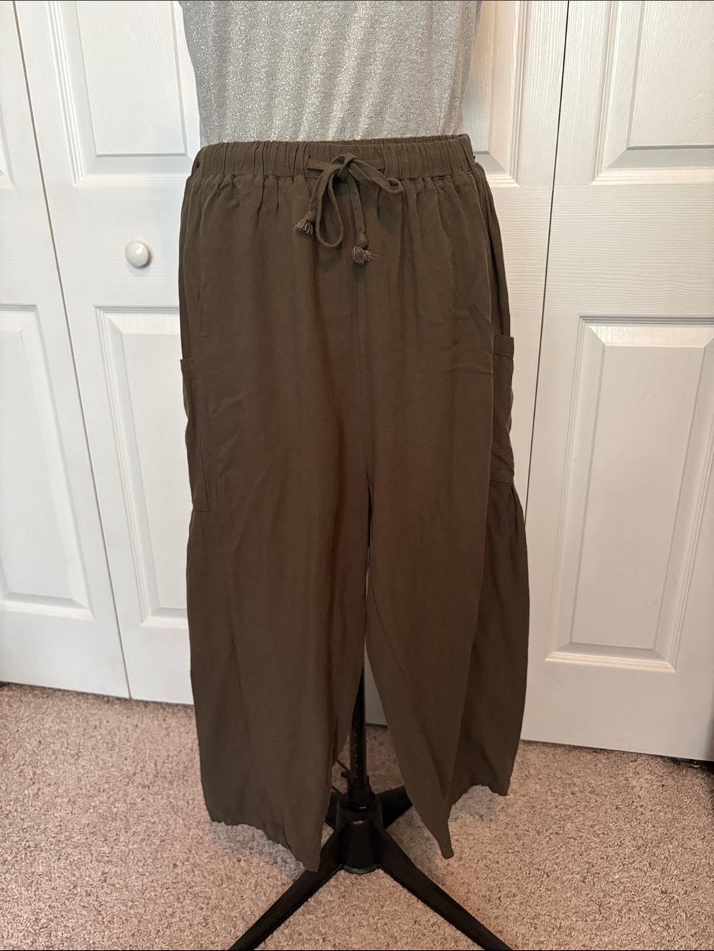 Wide-Leg Barrel Drawstring Women's Hippy Oversize Pants Olive Green Japan Asian
